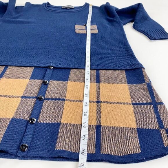 Minkas fall navy plaid long sleeve cashmere blend sweater L - Picture 11 of 12